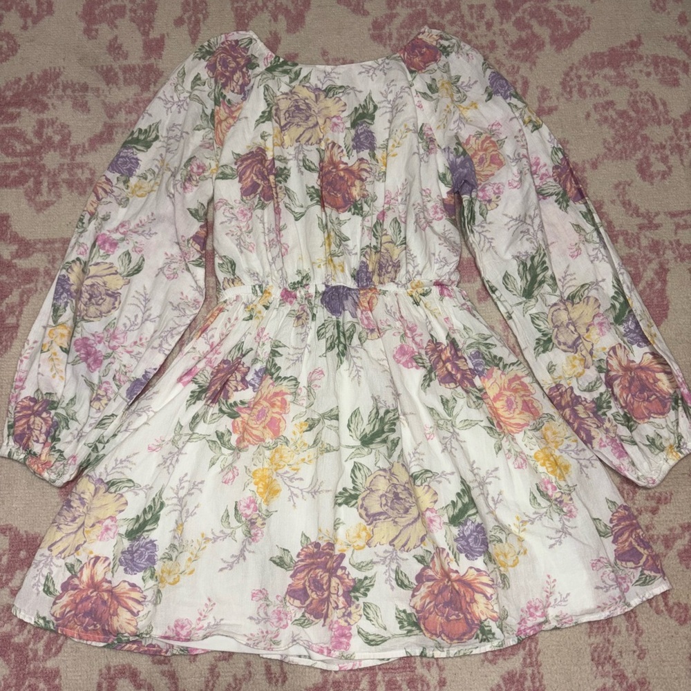 Divided H&M Floral Open Back Long Sleeve Mini Cotton Dress Women’s S
